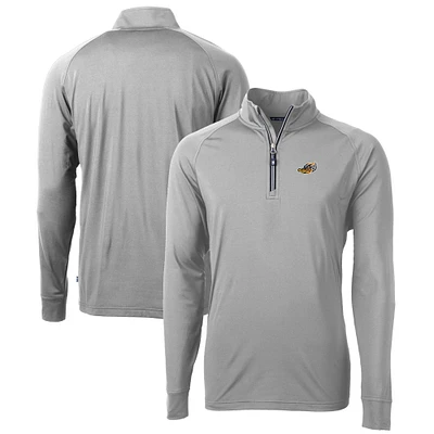Men's Cutter & Buck  Gray Akron RubberDucks Adapt Eco Knit Stretch Recycled Quarter-Zip Pullover