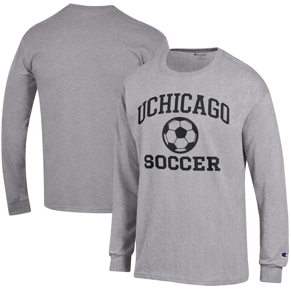 Men's Champion Heather Gray UChicago Maroons Soccer Icon Long Sleeve T-Shirt