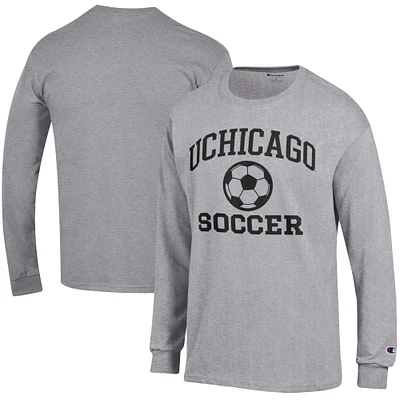 Men's Champion Heather Gray UChicago Maroons Soccer Icon Long Sleeve T-Shirt