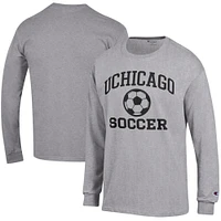 Men's Champion Heather Gray UChicago Maroons Soccer Icon Long Sleeve T-Shirt