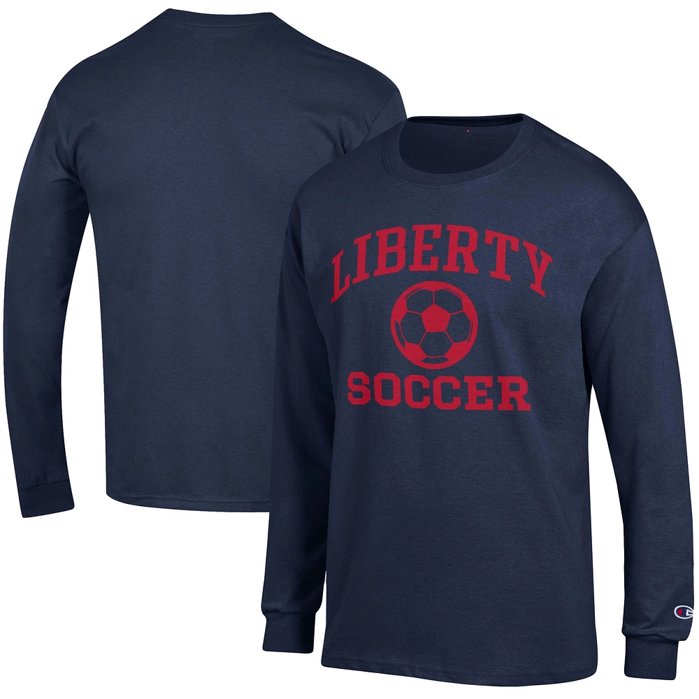 Men's Champion Navy Liberty Flames Soccer Icon Long Sleeve T-Shirt
