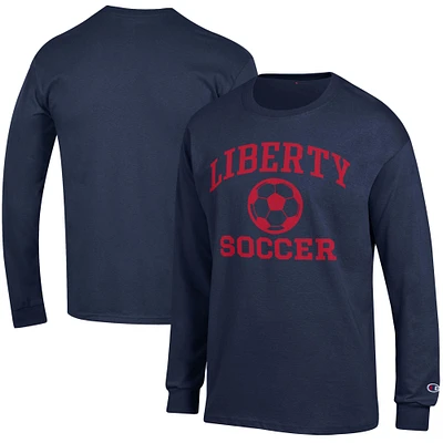 Men's Champion Navy Liberty Flames Soccer Icon Long Sleeve T-Shirt