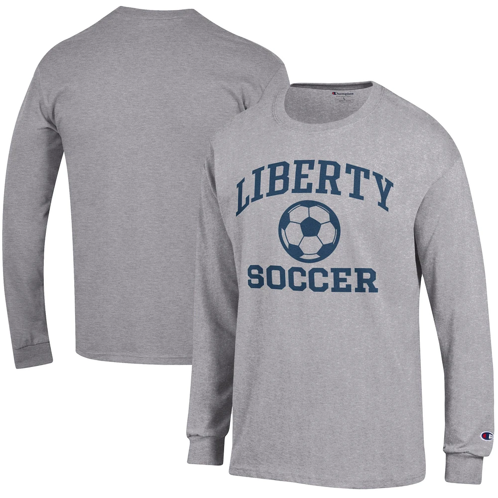 Men's Champion Heather Gray Liberty Flames Soccer Icon Long Sleeve T-Shirt