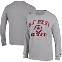 Men's Champion Heather Gray Saint Joseph's Hawks Soccer Icon Long Sleeve T-Shirt