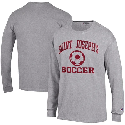 Men's Champion Heather Gray Saint Joseph's Hawks Soccer Icon Long Sleeve T-Shirt