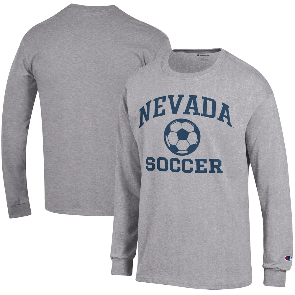 Men's Champion Heather Gray Nevada Wolf Pack Soccer Icon Long Sleeve T-Shirt
