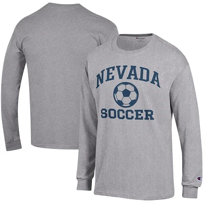 Men's Champion Heather Gray Nevada Wolf Pack Soccer Icon Long Sleeve T-Shirt