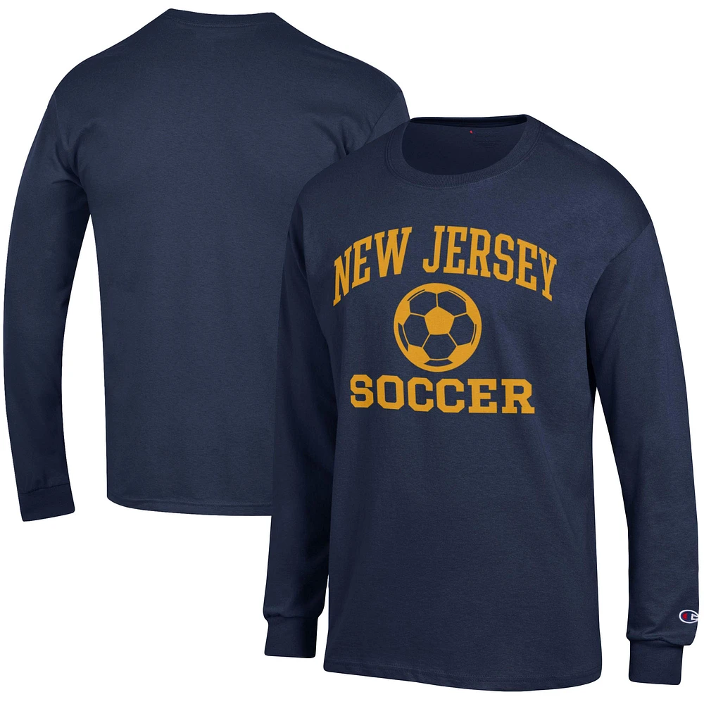 Men's Champion Navy College of New Jersey Lions Soccer Icon Long Sleeve T-Shirt