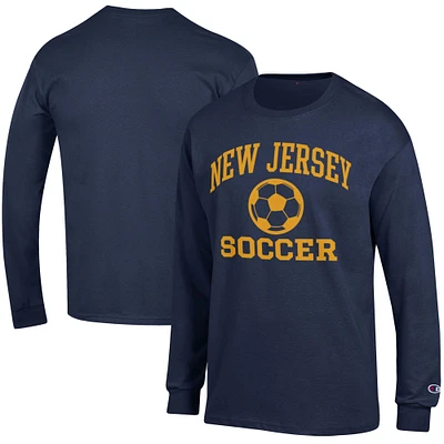 Men's Champion Navy College of New Jersey Lions Soccer Icon Long Sleeve T-Shirt