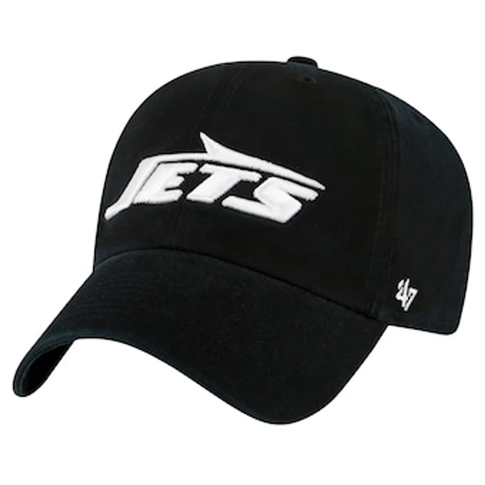 Men's '47 Black New York Jets Clean Up Team Script Adjustable Hat