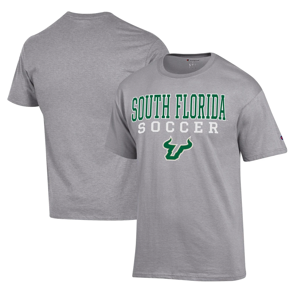 Men's Champion Gray South Florida Bulls Soccer Stack Logo Powerblend T-Shirt