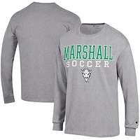 Men's Champion Heather Gray Marshall Thundering Herd Soccer Stacked Logo Long Sleeve T-Shirt