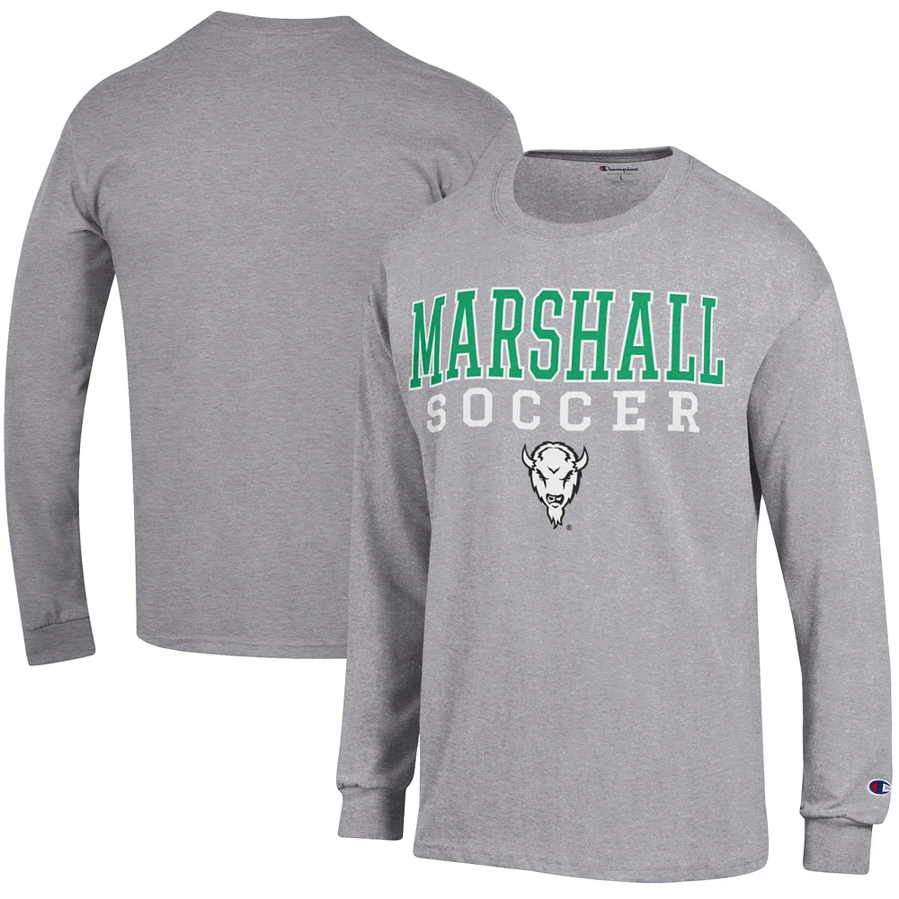 Men's Champion Heather Gray Marshall Thundering Herd Soccer Stacked Logo Long Sleeve T-Shirt