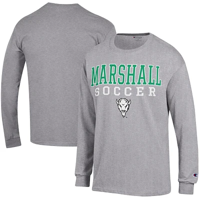 Men's Champion Heather Gray Marshall Thundering Herd Soccer Stacked Logo Long Sleeve T-Shirt