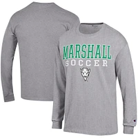 Men's Champion Heather Gray Marshall Thundering Herd Soccer Stacked Logo Long Sleeve T-Shirt
