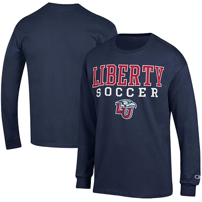 Men's Champion Navy Liberty Flames Soccer Stacked Logo Long Sleeve T-Shirt