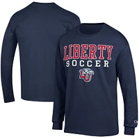 Men's Champion Navy Liberty Flames Soccer Stacked Logo Long Sleeve T-Shirt