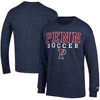 Men's Champion Navy Pennsylvania Quakers Soccer Stacked Logo Long Sleeve T-Shirt