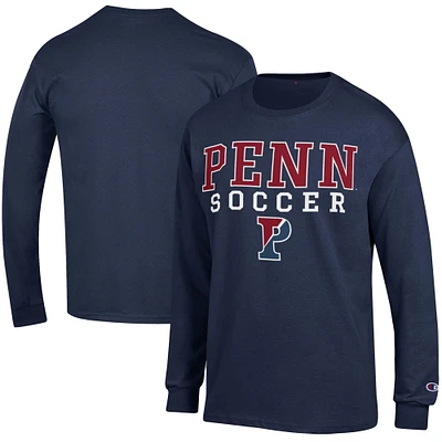 Men's Champion Navy Pennsylvania Quakers Soccer Stacked Logo Long Sleeve T-Shirt