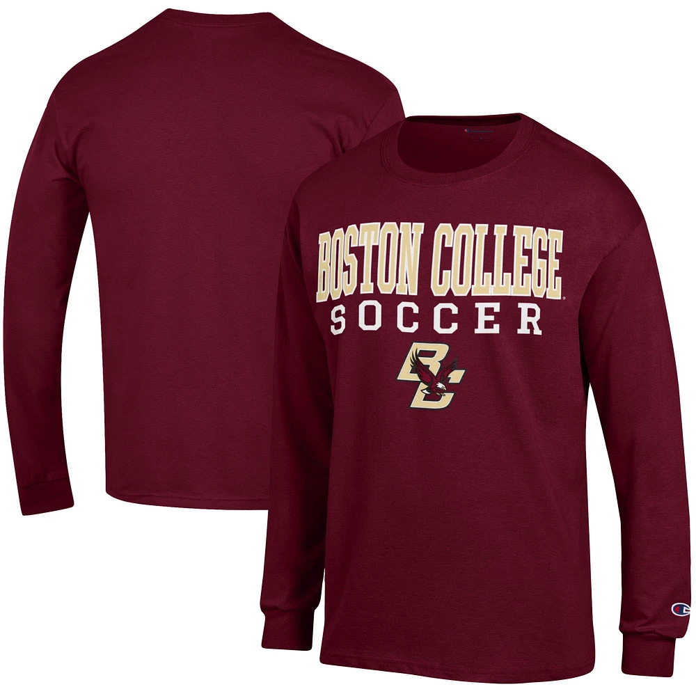 Men's Champion Maroon Boston College Eagles Soccer Stacked Logo Long Sleeve T-Shirt