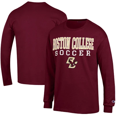 Men's Champion Maroon Boston College Eagles Soccer Stacked Logo Long Sleeve T-Shirt