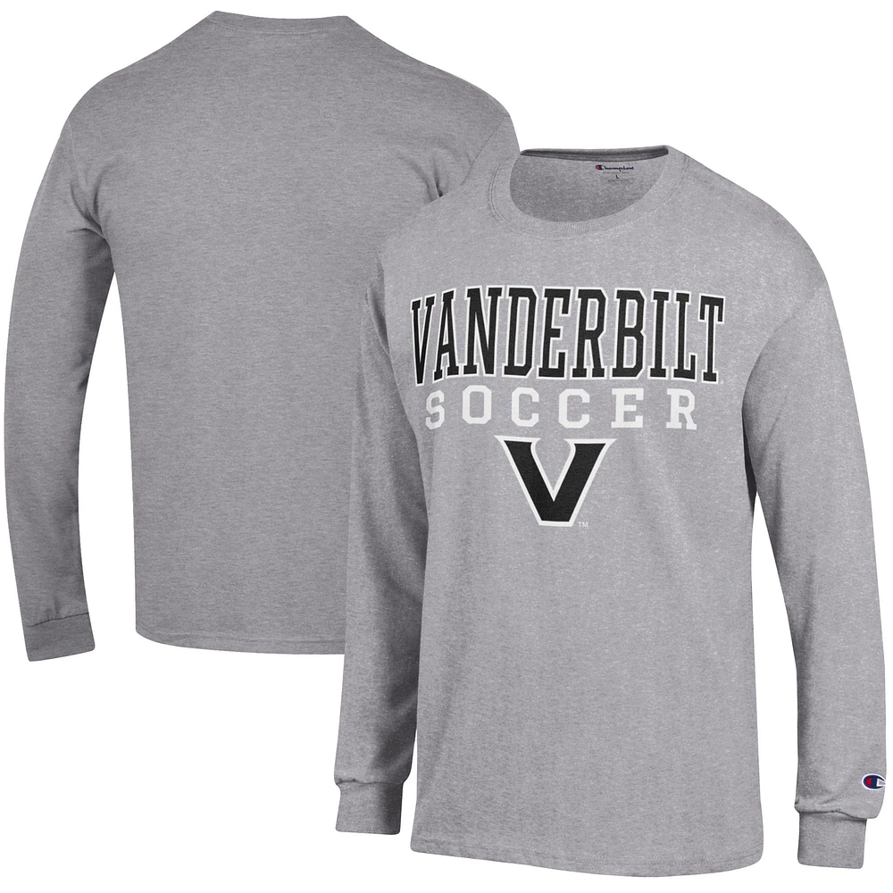 Men's Champion Heather Gray Vanderbilt Commodores Soccer Stacked Logo Long Sleeve T-Shirt