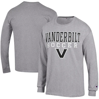 Men's Champion Heather Gray Vanderbilt Commodores Soccer Stacked Logo Long Sleeve T-Shirt