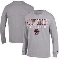 Men's Champion Heather Gray Boston College Eagles Soccer Stacked Logo Long Sleeve T-Shirt