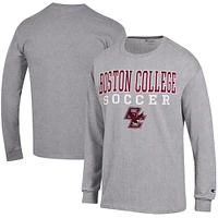 Men's Champion Heather Gray Boston College Eagles Soccer Stacked Logo Long Sleeve T-Shirt