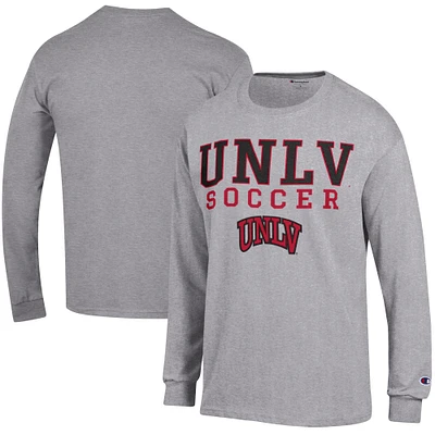 Men's Champion Heather Gray UNLV Rebels Soccer Stacked Logo Long Sleeve T-Shirt