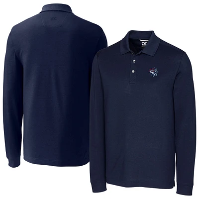 Men's Cutter & Buck Navy Binghamton Rumble Ponies DryTec Advantage Tri-Blend Pique Long Sleeve Polo