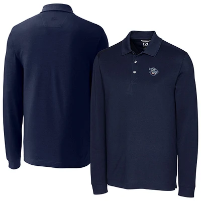 Men's Cutter & Buck Navy Lehigh Valley IronPigs DryTec Advantage Tri-Blend Pique Long Sleeve Polo