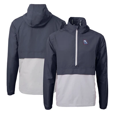 Men's Cutter & Buck  Navy New Hampshire Fisher Cats Charter Eco Recycled Half-Zip Anorak Jacket