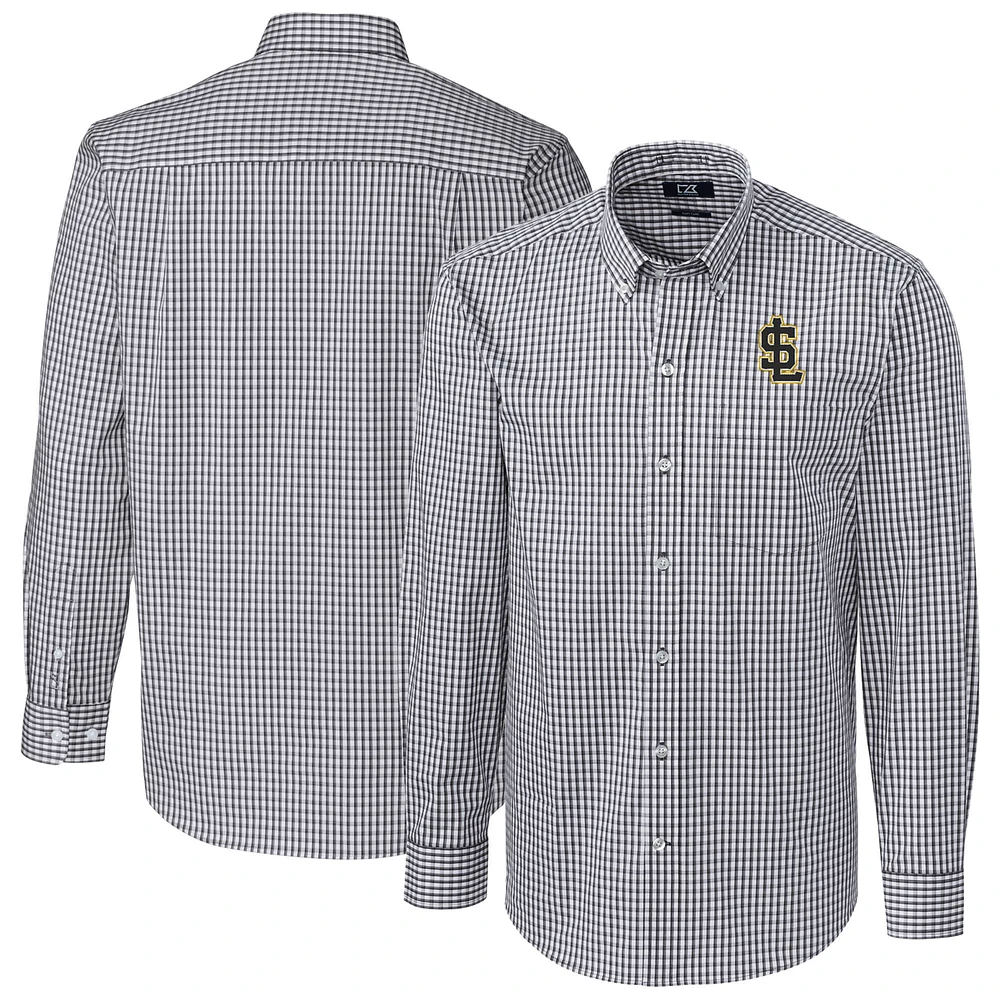 Men's Cutter & Buck Charcoal Salt Lake Bees Easy Care Stretch Gingham Long Sleeve Button-Down Shirt