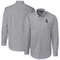 Men's Cutter & Buck Charcoal Salt Lake Bees Easy Care Stretch Gingham Long Sleeve Button-Down Shirt