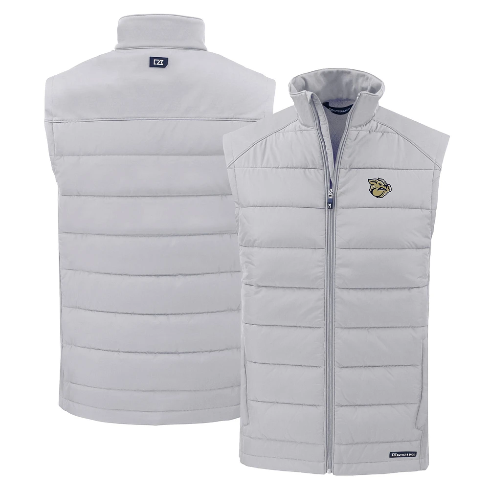 Men's Cutter & Buck Gray Lehigh Valley IronPigs Evoke Hybrid Eco Softshell Recycled Full-Zip Vest