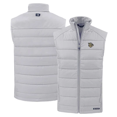 Men's Cutter & Buck Gray Lehigh Valley IronPigs Evoke Hybrid Eco Softshell Recycled Full-Zip Vest