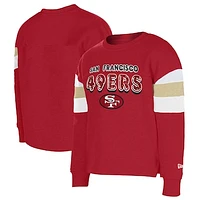 Girls Youth New Era Scarlet San Francisco 49ers Throwback Color Blocked Glitter Pullover Sweatshirt