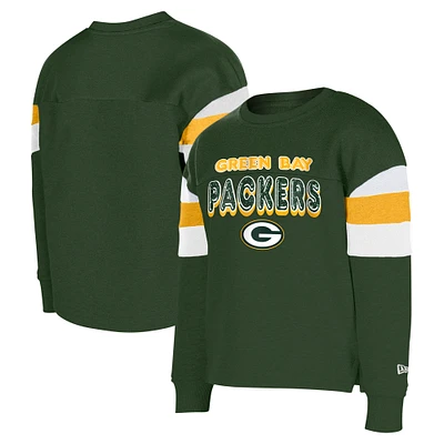 Girls Youth New Era Green Bay Packers Color Blocked Glitter Pullover Sweatshirt