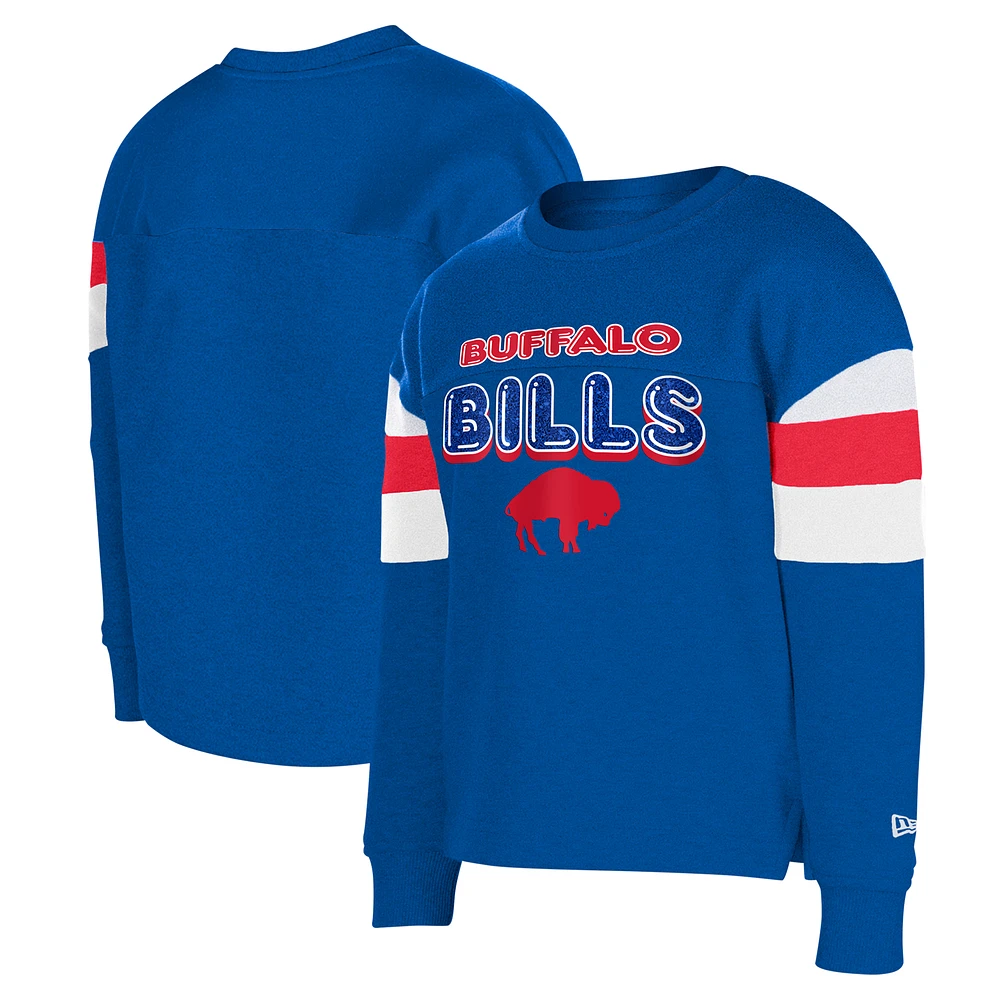 Girls Youth New Era Royal Buffalo Bills Throwback Color Blocked Glitter Pullover Sweatshirt