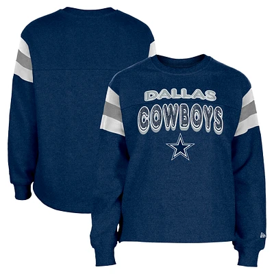 Girls Youth New Era Navy Dallas Cowboys Color Blocked Glitter Pullover Sweatshirt