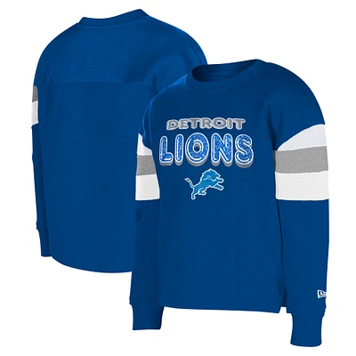 Girls Youth New Era Blue Detroit Lions Color Blocked Glitter Pullover Sweatshirt