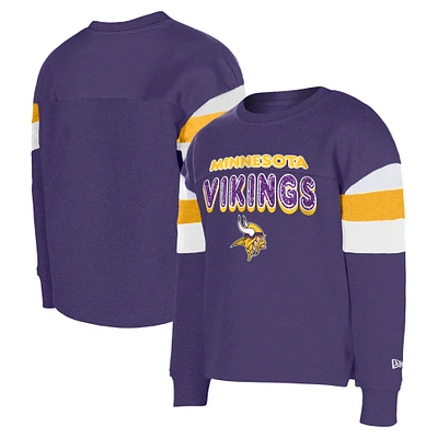 Girls Youth New Era Purple Minnesota Vikings Color Blocked Glitter Pullover Sweatshirt