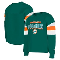 Girls Youth New Era Aqua Miami Dolphins Throwback Color Blocked Glitter Pullover Sweatshirt