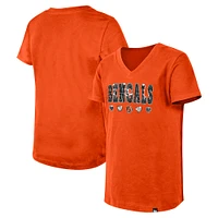 Girls Youth New Era Orange Cincinnati Bengals Flip Sequin V-Neck T-Shirt