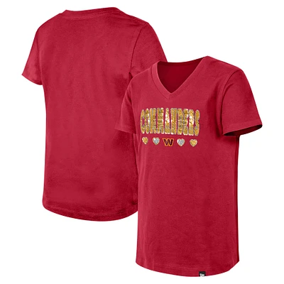 Girls Youth New Era Burgundy Washington Commanders Flip Sequin V-Neck T-Shirt