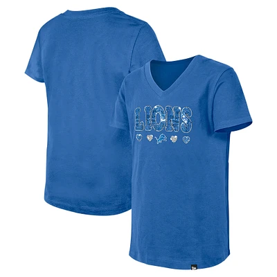 Girls Youth New Era Blue Detroit Lions Flip Sequin V-Neck T-Shirt