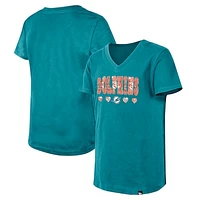 Girls Youth New Era Aqua Miami Dolphins Flip Sequin V-Neck T-Shirt