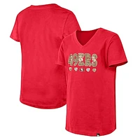 Girls Youth New Era Scarlet San Francisco 49ers Flip Sequin V-Neck T-Shirt