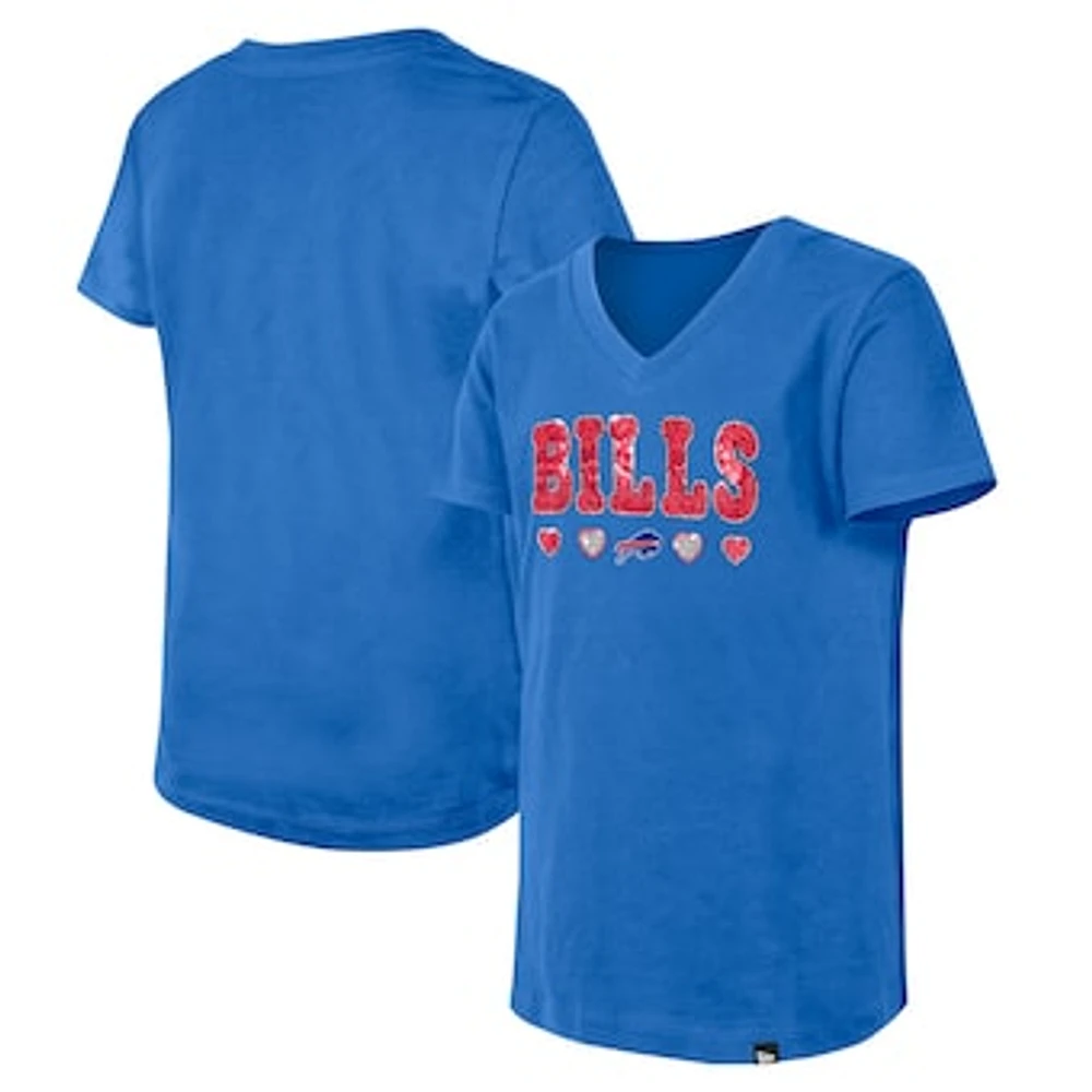 Girls Youth New Era Royal Buffalo Bills Flip Sequin V-Neck T-Shirt